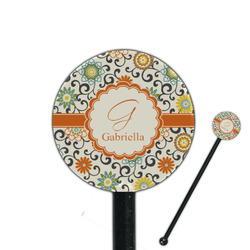 Swirls & Floral 5.5" Round Plastic Stir Sticks - Black - Double Sided (Personalized)