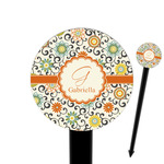 Swirls & Floral 6" Round Plastic Food Picks - Black - Single Sided (Personalized)