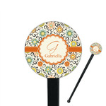 Swirls & Floral 7" Round Plastic Stir Sticks - Black - Single Sided (Personalized)