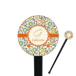 Swirls & Floral 7" Round Plastic Stir Sticks - Black - Double Sided (Personalized)