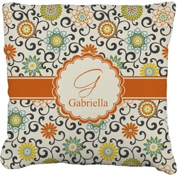 Swirls & Floral Faux-Linen Throw Pillow 16" (Personalized)