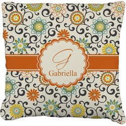 Swirls & Floral Faux-Linen Throw Pillow 18" (Personalized)