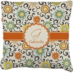 Swirls & Floral Faux-Linen Throw Pillow 20" (Personalized)