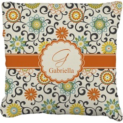 Swirls & Floral Faux-Linen Throw Pillow 20" (Personalized)