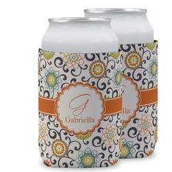 Swirls & Floral Can Cooler (12 oz) w/ Name and Initial
