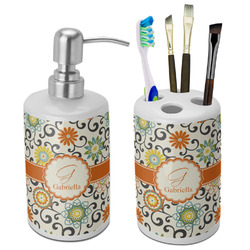 Swirls & Floral Ceramic Bathroom Accessories Set (Personalized)