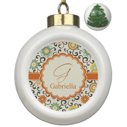 Swirls & Floral Ceramic Ball Ornament - Christmas Tree (Personalized)