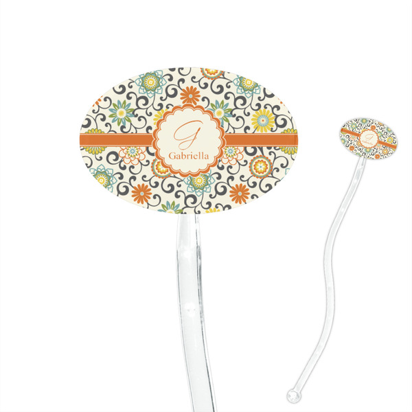 Custom Swirls & Floral 7" Oval Plastic Stir Sticks - Clear (Personalized)