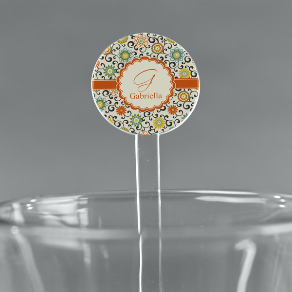 Custom Swirls & Floral 7" Round Plastic Stir Sticks - Clear (Personalized)