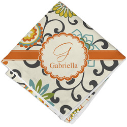 Swirls & Floral Cloth Cocktail Napkin - Single w/ Name and Initial