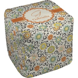 Swirls & Floral Cube Pouf Ottoman - 18" (Personalized)