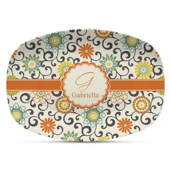 Swirls & Floral Plastic Platter - Microwave & Oven Safe Composite Polymer (Personalized)