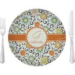 Swirls & Floral 10" Glass Lunch / Dinner Plates - Single or Set (Personalized)
