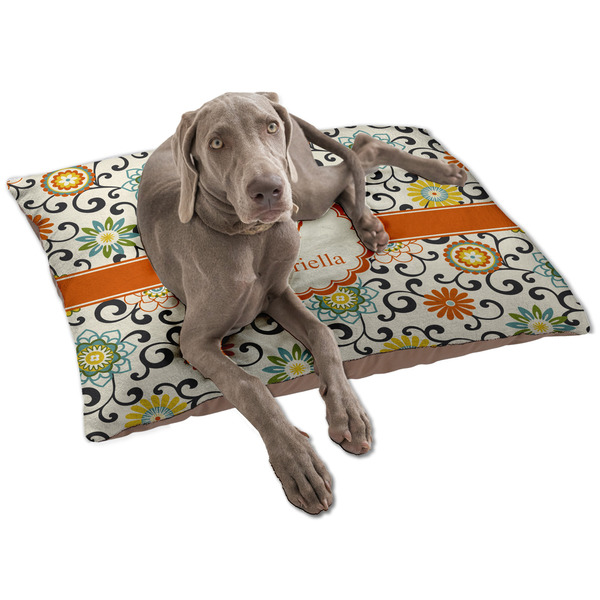 Custom Swirls & Floral Dog Bed - Large w/ Name and Initial