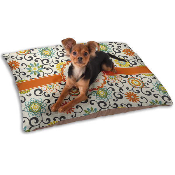 Custom Swirls & Floral Dog Bed - Small w/ Name and Initial