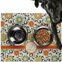 Swirls & Floral Dog Food Mat - Large w/ Name and Initial