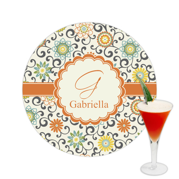 Custom Swirls & Floral Printed Drink Topper -  2.5" (Personalized)