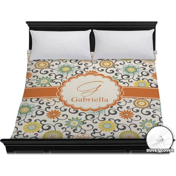 Custom Swirls & Floral Duvet Cover - King (Personalized)