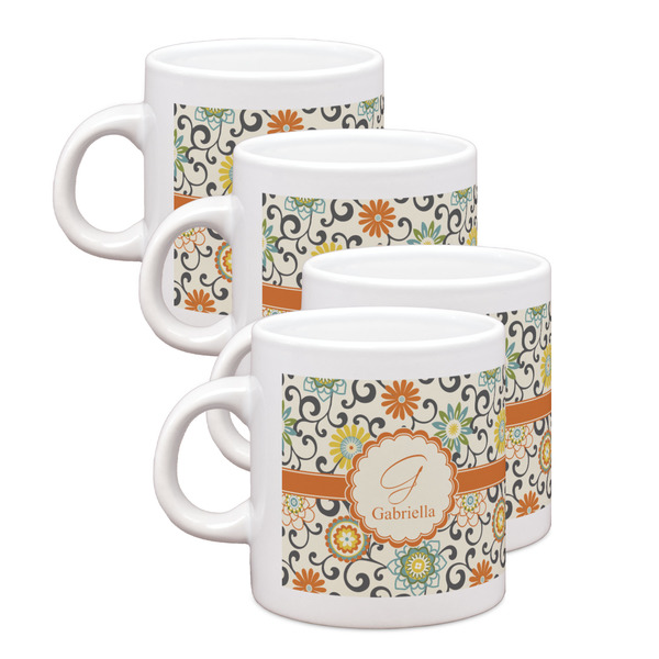 Custom Swirls & Floral Single Shot Espresso Cups - Set of 4 (Personalized)