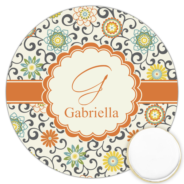 Custom Swirls & Floral Printed Cookie Topper - 3.25" (Personalized)