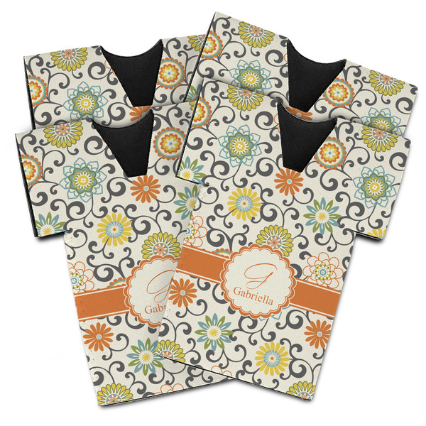 Custom Swirls & Floral Jersey Bottle Cooler - Set of 4 (Personalized)