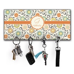 Swirls & Floral Key Hanger w/ 4 Hooks w/ Name and Initial