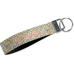 Swirls & Floral Wristlet Webbing Keychain Fob (Personalized)