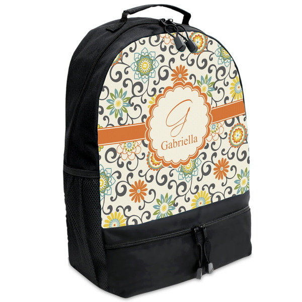 Custom Swirls & Floral Backpacks - Black (Personalized)