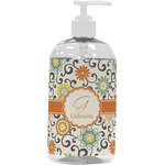 Swirls & Floral Plastic Soap / Lotion Dispenser (16 oz - Large - White) (Personalized)