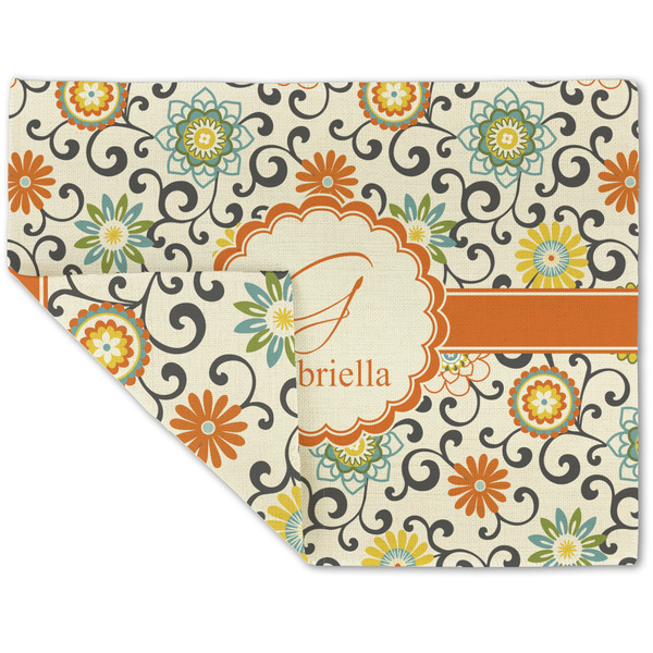 Custom Swirls & Floral Double-Sided Linen Placemat - Single w/ Name and Initial