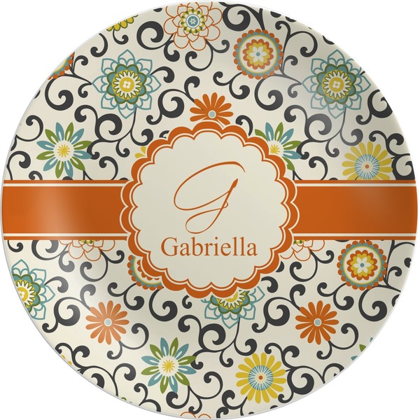 Custom Swirls & Floral Melamine Plate (Personalized)