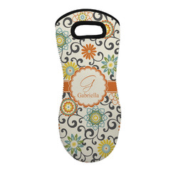 Swirls & Floral Neoprene Oven Mitt - Single w/ Name and Initial