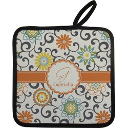 Swirls & Floral Pot Holder w/ Name and Initial