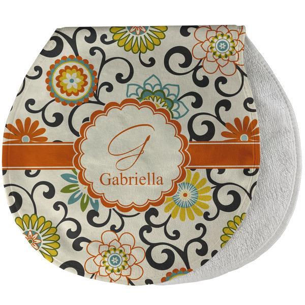 Custom Swirls & Floral Burp Pad - Velour w/ Name and Initial