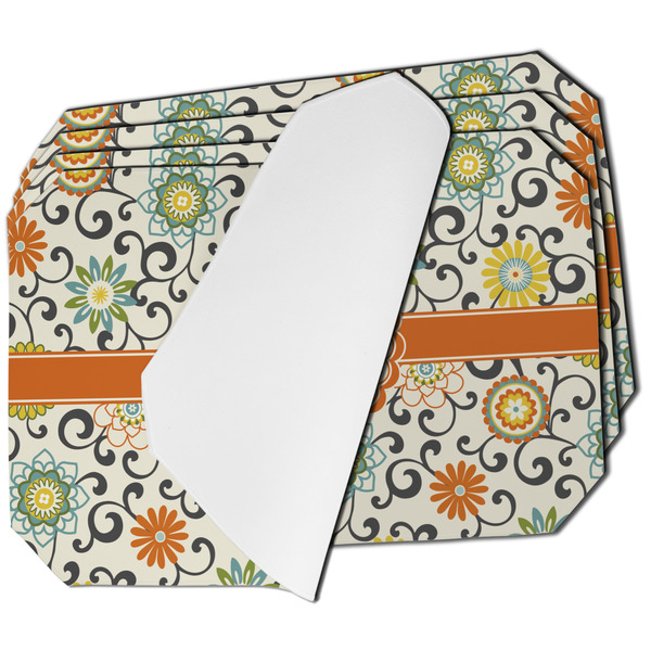 Custom Swirls & Floral Dining Table Mat - Octagon - Set of 4 (Single-Sided) w/ Name and Initial