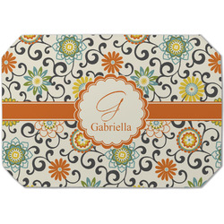 Swirls & Floral Dining Table Mat - Octagon (Single-Sided) w/ Name and Initial