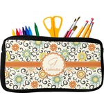 Swirls & Floral Neoprene Pencil Case - Small w/ Name and Initial