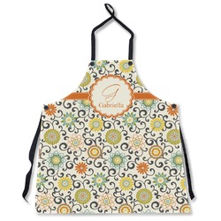 Swirls & Floral Apron Without Pockets w/ Name and Initial