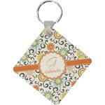 Swirls & Floral Diamond Plastic Keychain w/ Name and Initial