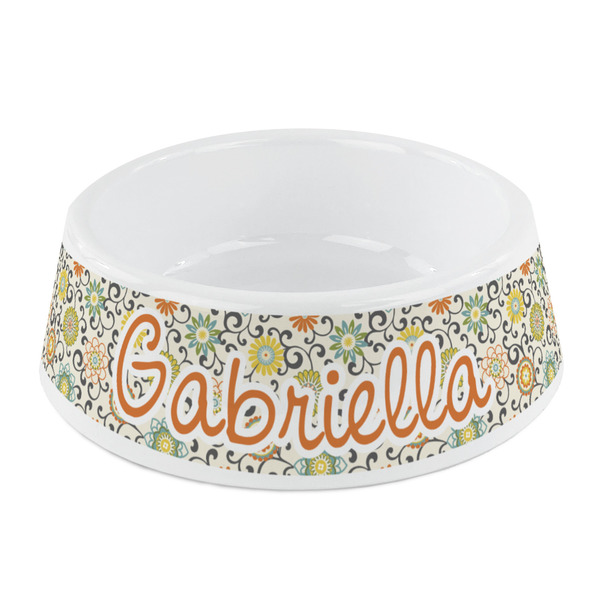 Custom Swirls & Floral Plastic Dog Bowl - Small (Personalized)