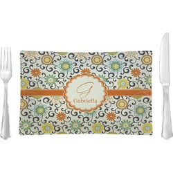 Swirls & Floral Glass Rectangular Lunch / Dinner Plate (Personalized)