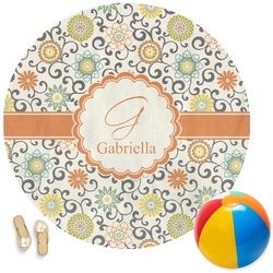 Swirls & Floral Round Beach Towel (Personalized)