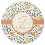 Swirls & Floral Round Rubber Backed Coaster (Personalized)