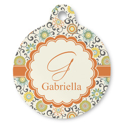 Swirls & Floral Round Pet ID Tag - Large (Personalized)