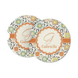 Swirls & Floral Sandstone Car Coasters - Set of 2 (Personalized)