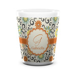 Swirls & Floral Ceramic Shot Glass - 1.5 oz - White - Set of 4 (Personalized)
