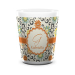 Swirls & Floral Ceramic Shot Glass - 1.5 oz - White - Single (Personalized)