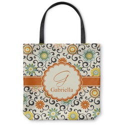Swirls & Floral Canvas Tote Bag - Large - 18"x18" (Personalized)
