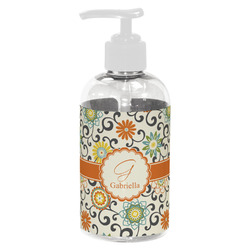 Swirls & Floral Plastic Soap / Lotion Dispenser (8 oz - Small - White) (Personalized)