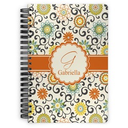 Swirls & Floral Spiral Notebook - 7x10 w/ Name and Initial